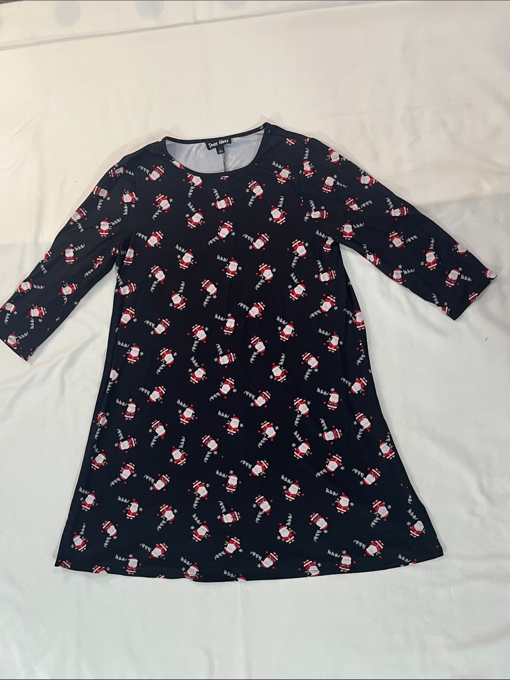 Navy Santa Print A-Line Dress